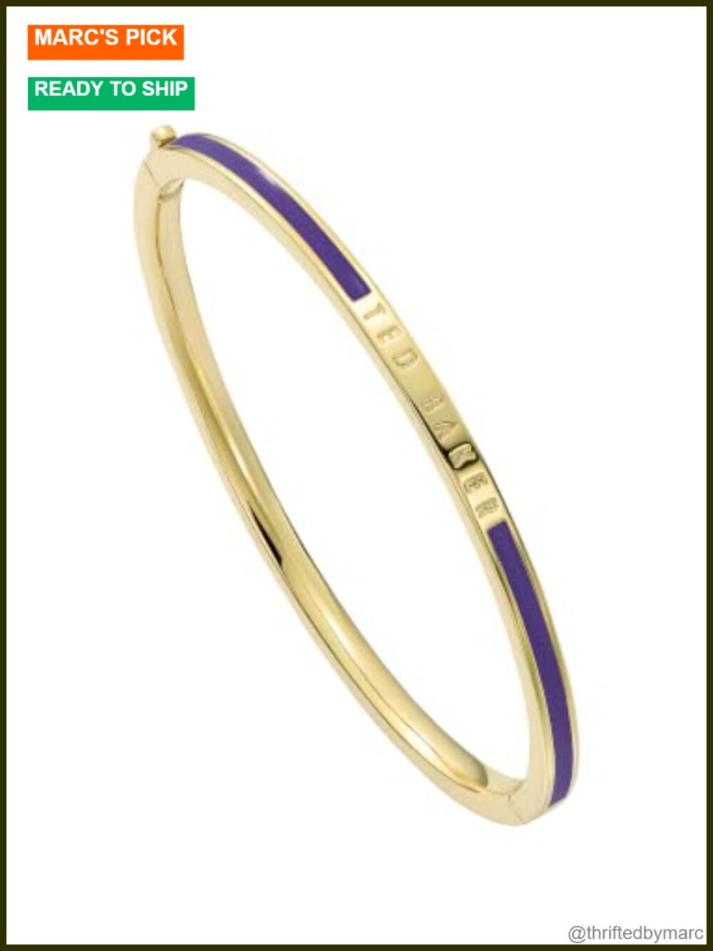 Gold Tone Plated Enamel Slim Bangle Bracelet Hinged